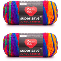 Red Heart Super Saver Jumbo Favorite Stripe Yarn - 2 Pack Of 283G/14Oz - Acrylic - 4 Medium (Worsted) - 482 Yards - Knitting/Crochet