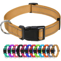 Tagme Reflective Nylon Dog Collars, Adjustable Classic Collar With Quick Release Buckle For Extra Large Dogs, Khaki, 1\" Width