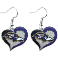 Nfl Baltimore Ravens Swirl Heart Earrings