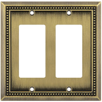 Henne Bery Sunken Pearls Decorative Wall Plate Switch Plate Outlet Cover (Double Decorator, Antique Brass)