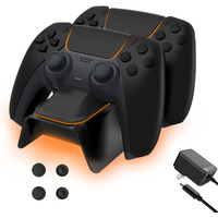 Nexigo Enhanced Ps5 Controller Charger With Thumb Grip Kit, Fast Charging Ac Adapter, Dualsense Charging Station Dock For Dual Playstation 5 Controllers With Led Indicator, Black