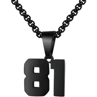 Number Necklace For Boy Black Athletes Number Stainless Steel Chain 00-99 Number Charm Pendant Personalized Sports Jewelry For Men Basketball Baseball Football(81) Over 18 Years Old