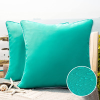 Phantoscope Pack Of 2 Outdoor Waterproof Solid Throw Decorative Pillow Cover Decorative Square Outdoor Pillows Cushion Case Patio Pillows For Couch Tent Sunbrella (20\'\'X20\'\', Turquoise)