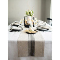 Solino Home Stripe Linen Table Runner 48 Inch - 100% Pure Linen Black And Natural Table Runner 14 X 48 Inch - Machine Washable Farmhouse Table Runner For Winter, Holiday Decor