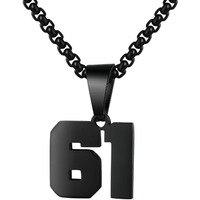Number Necklace For Boy Black Athletes Number Stainless Steel Chain 00-99 Number Charm Pendant Personalized Sports Jewelry For Men Basketball Baseball Football(61) Over 18 Years Old