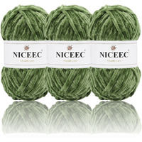 Niceec 3 Skeins Soft Chenille Yarn Blanket Yarn For Knitting Fancy Yarn For Crochet Weaving Diy Craft Total Length 385M (393Yds, 350G)_Army Green