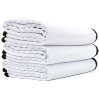 The Rag Company - Dry Me A River - Professional Korean 70/30 Blend, Microfiber Waffle-Weave, Drying & Detailing Towels, Soft Suede Edges, 390Gsm, 16In X 24In, White (3-Pack)