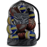 Brotou Extra Large Sports Ball Bag Mesh Socce Ball Bag Heavy Duty Drawstring Bags Team Work For Holding Basketball, Volleyball, Baseball, Swimming Gear With Shoulder Strap (24 X 36)