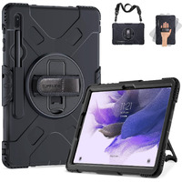 Supfives Case For Samsung Galaxy Tab S7 Fe/ S8 Plus 12.4 Inch: [Upgraded Military Grade] Full-Body Rugged Protective Soft Silicone Cover - Kick Stand- Handle/Shoulder Strap- S Pen Holder- Black
