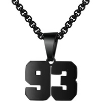 Number Necklace For Boy Black Athletes Number Stainless Steel Chain 00-99 Number Charm Pendant Personalized Sports Jewelry For Men Basketball Baseball Football(93) Over 18 Years Old