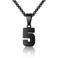 Number Necklace For Boy Black Athletes Number Stainless Steel Chain 00-99 Number Charm Pendant Personalized Sports Jewelry For Men Basketball Baseball Football(5)
