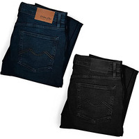 Urban Star Mens Jeans Relaxed Fit 2-Pack - Straight Leg Stretch Jeans For Men - Ultimate Comfort Superflex Pants Black/Dark Blue Bundle 40W X 32L