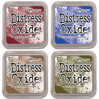 Tim Holtz Ranger Distress Oxide Ink Bundle - Four 3" X 3" Pads (C - Classic : Aged Mahogany, Blueprint Sketch, Forest Moss, And Gathered Twigs)