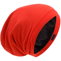 Silk Satin Lined Bonnet Sleep Cap - Adjustable Stay On All Night Hair Wrap Cover Slouchy Beanie For Curly Hair Protection For Women And Men - Red