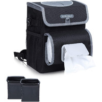 Farasla All-In-One Car Trash Can With 2 Removable Leakproof Interior Liners, Adjustable Tissue Holder & Straps