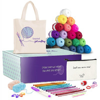 Craftbud 43 Piece Crochet Kit For Beginners Adults And Kids, Small Crochet Set With 9 Crochet Hooks Set And 55 Yards Of Yarn For Crocheting Kit, Canvas Tote Bag And Lots More - Beginner Crochet Kit