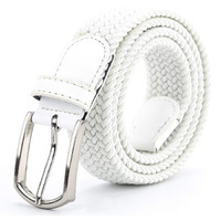 Braided Canvas Woven Elastic Stretch Belts For Menwomenjunior With Multicolored (White, Medium32-34 Waist)