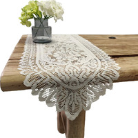 Tinsow 2 Pack Cotton Crochet Lace Rectangular Table Runner Dresser Scarf Doilies (Beige Without Tassels)