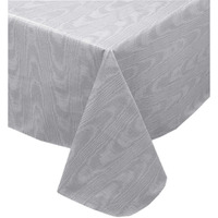 Newbridge Grey Moire Wavy Solid Color Print Heavy Weight Vinyl Flannel Backed Tablecloth, Indoor/Outdoor Vinyl Tablecloth With Flannel Backing, 60 X 84 Oblong/Rectangle