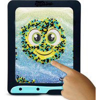Doodlejamz Jellypics - Sensory Drawing Pads Filled With Non-Toxic Squishy Beads And Gel - Includes Stylus, Removable 2-Sided Emoji Backer Card (Black, Cyan, Yellow Beads)