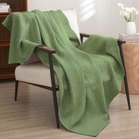 Phf 100% Cotton Waffle Weave Throw Blanket 50\"X60\", Lightweight Cozy Washed Soft Breathable Throw For Adults And Kids, Great Layer For Couch Bed Sofa,Elegant Aesthetic Home Decoration Gift,Loden Green