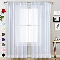Spacedresser Basic Rod Pocket Sheer Voile Window Curtain Panels White 1 Pair 2 Panels 52 Width 72 Inch Long For Kitchen Bedroom Children Living Room Yard(White,52Wx 72L)