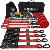 Rhino Usa Ratchet Straps Tie Down Kit, 5,208 Break Strength - Includes (4) Heavy Duty Rachet Tiedowns With Padded Handles & Coated Chromoly S Hooks + (4) Soft Loop Tie-Downs
