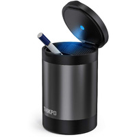 Thikpo Car Ashtray With Lid, Portable Ashtray For Car, Mini Car Trash Can, Detachable Stainless Steel Smokeless Ash Tray With Led Blue Light, Windproof For Outdoor Travel, Home Use (Misted Grey)