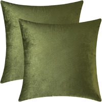 Mixhug Set Of 2 Cozy Velvet Square Decorative Throw Pillow Covers For Couch And Bed, Moss Green, 18 X 18 Inches