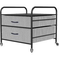 Dhmaker Fridge Stand With Storage, 2 Drawer Organization Fridge Cart For Mini Fridge, Black Frame With Grey Drawers, Rolling Cart With Swivel Wheels