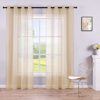 Beige Curtains 96 Inches Long For Big Windows Set 2 Panels Linen Look Semi Voile Drape Transparent Earth Tone Accent Beach Theme Sheer Grommet Curtains For Kids Bedroom Living Room 52X96 Length