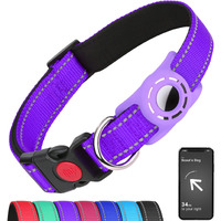 Erbine Airtag Dog Collar For Medium Dogs, Reflective Dog Collars With Airtag Holder, Soft Padded & Safety Locking Buckle, Nylon Pet Collar Adjustable For All Breeds, Purple