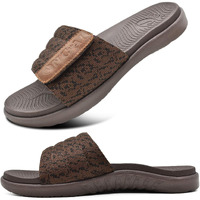 Oncai Mens Slide Sandals Brown Open Toe Athletic Adjustable Straps Orthotic Plantar Fasciitis Sport Sandals With Soft Cushion Arch Support Footbed Size 10.5
