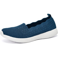 Poemlady Women\'s Slip On Loafer Shoes - Mesh Casual Ballet Flat Nurse Walking Sneakers Knit Round Toe Casual Low Wedge Memory Foam Shoes, 1905 B/Light Blue 10.5