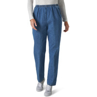 Chic Classic Collection Women's Petite Cotton Pull-On Pant With Elastic Waist, Destruction Blue Denim, 16P