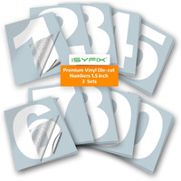 Isyfix White Vinyl Numbers Stickers - 1.5 Inch (2 Sets) Self Adhesive - Premium Decal Die Cut, Pre-Spaced For Mailbox, Signs, Window, Door, Cars, Truck, Home, Business, Address Number, Indoor/Outdoor