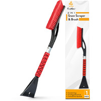 Econour 27\" Aluminum Car Snow Scraper And Brush (Red) | Scratch-Free Weaved Bristle Head With Metal Body Ice Scraper For Car Windshield | Tough Ice Scraper With Ergonomic Foam Grip For Cars | 1 Pack