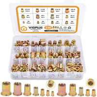Rivet Nuts Assortment Kit, Vigrue 230Pcs Sae And Metric Carbon Steel Unc Nutserts Rivnut, Zinc Plated, Flat Head Insert Nut Assort #8-32#10-24 1/4\"-20 3/8\"-16 5/16\"-18 And M3 M4 M5 M6 M8 M10 M12
