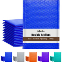 Hblife 50Pcs Bubble Mailers, 4X8 Inches Self Seal Blue Poly Mailers, Padded Envelopes Shipping Bags Packaging For Small Business