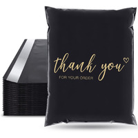 Jinruikj Thank You Poly Mailer 100 Pcs Shipping Bags Black Envelopes With Self Adhesive, Waterproof And Tear-Proof Postal Bags, Chic Packaging Bags For Small Business, 10X13 Inches, Bulk