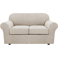 H.Versailtex 3 Piece Stretch Sofa Covers For 2 Cushion Loveseat Couch Covers For Living Room Furniture Cover (Base Cover Plus 2 Seat Cushion Covers) Thicker Jacquard Fabric(Medium, Island Fossi)