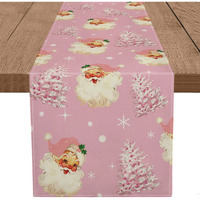 Christmas Table Runner Santa Claus Merry Christmas Tree Snowflake Pink Long Runners For Winter Xmas Home Kitchen Dining Party Decor 13 X 90 Inch