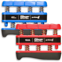 Prohands Gripmaster Hand Exerciser, Finger Exerciser (Hand Grip Strengthener), Spring-Loaded, Finger-Piston System, Isolate And Exercise Each Finger, (Set Of 2) (Blue, Red)