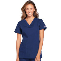 V-Neck Womens Scrubs Top Workwear Originals With Rib-Knit Back Panels Plus Size Ww645, 3Xl, Navy