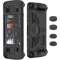 Suihuoji Steam Deck Standing Protective Case, Thickening Silicone Accessories Protector, Soft Cover Skin Shell With 2 Pairs Thumb Grips, Full Protection Kit To Anti-Slip For Valve Stream Deck (Black)