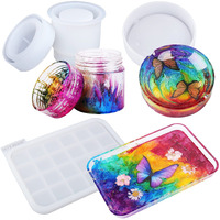 Let\'s Resin Resin Mold Silicone Kit With Resin Rolling Tray Mold, Ashtray Resin Jar Mold With Lid For Casting Resin,Epoxy Resin,Diy Storage Container