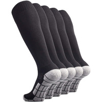 Cwvlc Soccer Socks Mens Womens 5 Pairs Baseball Softball Sport Team Athletic Knee High Long Tube Cotton Compression Socks Black Large (10-13 Women8-12 Men)