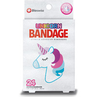 Bioswiss Unicorn Shaped Bandages First Aid Latex Free Adhesive Bandage For Kids And Adults, 24 Pack