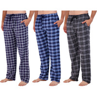 3 Pack: Mens Big  Tall King Size Pajama Pants Cotton Super Soft Pajamas Men Flannel Bottoms Fleece Buffalo Plaid Pj Lounge Pants Sleepwear Pijamas Para Hombres Woven Button Fly - Set 4, 3X