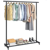 Buzowruil Clothing Clothes Rack Standard Rod Simple Rolling Metal Garment Rack Organizer Freestanding Hanger With Wheels,Black